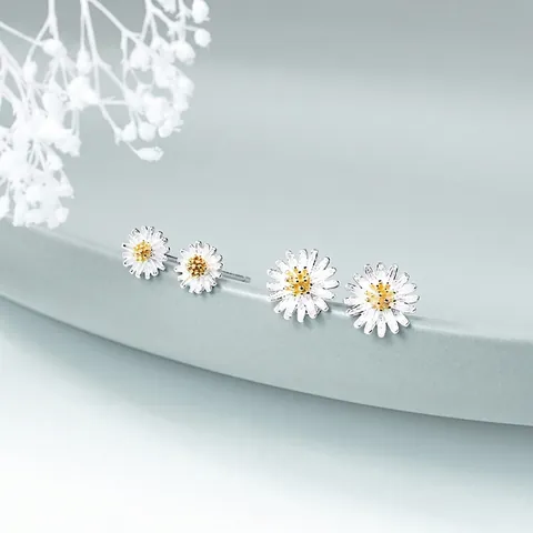 Daisy Stud Earrings With 925 Sterling Silver Earring Post Sweet Minimalist Sunflower Flower Jewelry For Women