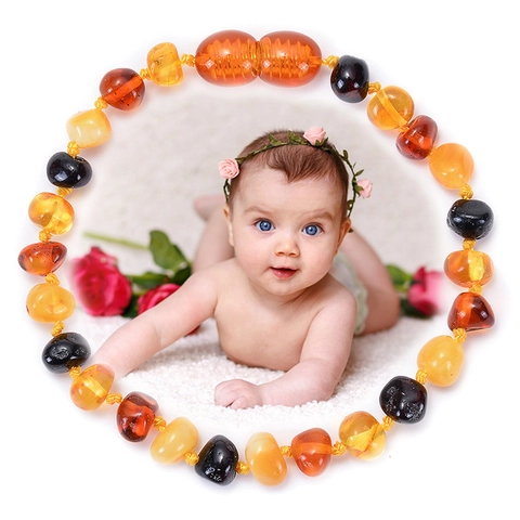 Bracciale Ambra Naturale Perle Multicolore Fatto Mano Chiusura Sicurezza Per Neonati Bambini Certificato