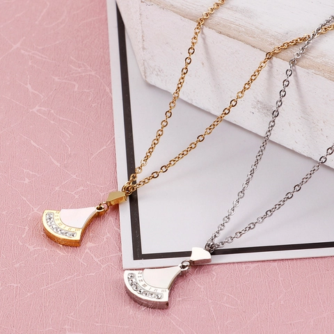 Collar Y Pendientes De Acero Inoxidable En Forma De Abanico Con Incrustaciones De Concha Circonia Números Romanos Para Mujer