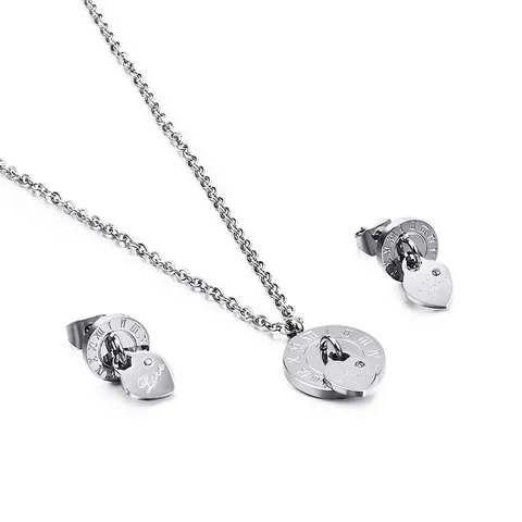 Collar Y Pendientes De Acero Inoxidable Para Mujer Con Colgante De Corazón Love Y Números Romanos Joyería Elegante