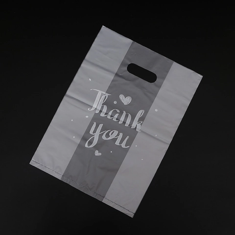 Thank You Plastic Packaging Bags Semi-Transparent Frosted Handheld Gift Wrapping For Bakery Boutique Wedding