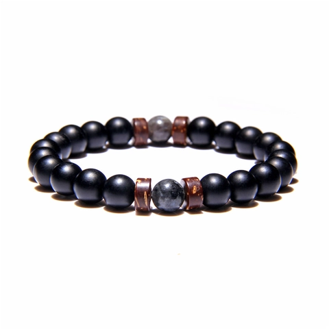Vintage Men Natural Stone Lava Rock Beaded Bracelet Wood Spacers Elastic Healing Yoga Jewelry Boyfriend Style Hand Chain Gift