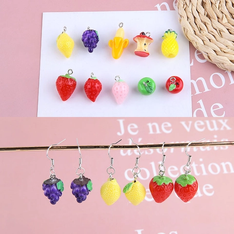 Ciondoli Frutta Pendenti In Resina Forme Fragola Limone Mela Ananas Uva Anello Metallico Per Creazione Gioielli Fai Da Te Collane Orecchini Accessori