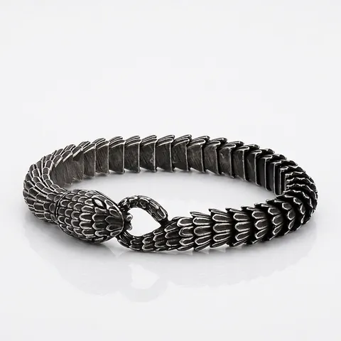 Men Stainless Steel Snake Scale Bracelet With Beast Head Clasp Vintage Punk Biker Jewelry Retro Gothic Gift