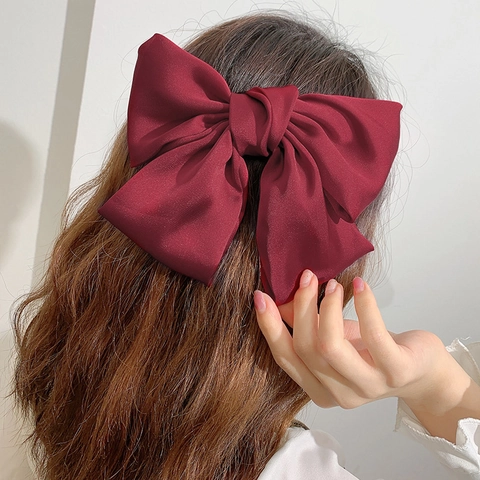 Oversized Satin Bow Hair Clip Elegant Handmade Satin Fabric Spring Barrette Hair Styling Accessory For Women