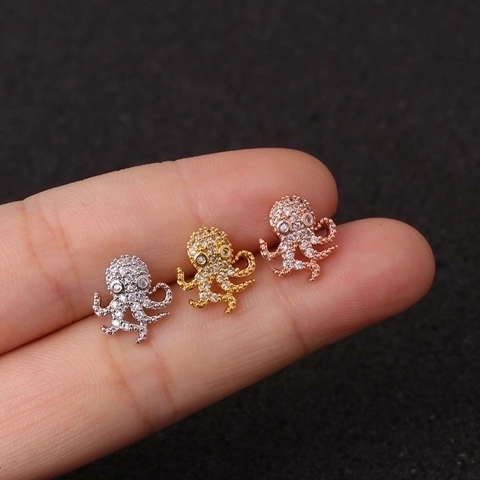 Studs De Cartilage D'oreille Animaux En Zircon Acier Inoxydable Cuivre Piercing Crâne Serpent Lézard Hibou