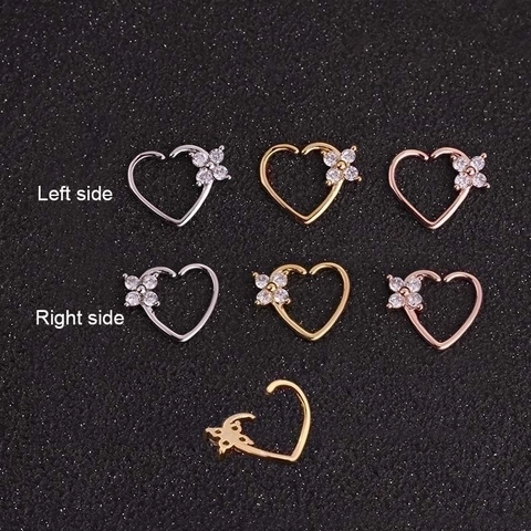 Heart Nose Rings Cartilage Ear Studs Copper Alloy Cubic Zirconia Piercing Jewelry Star Moon Shapes Fashion Women Accessory
