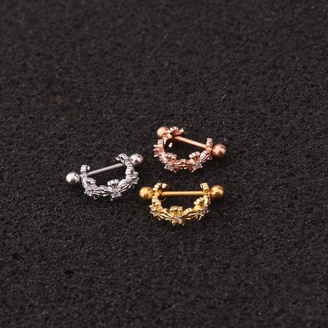 U Shaped Ear Cartilage Stud Earrings Stainless Steel Zircon Inlaid Screw Ball Back Unique Piercing Jewelry For Women