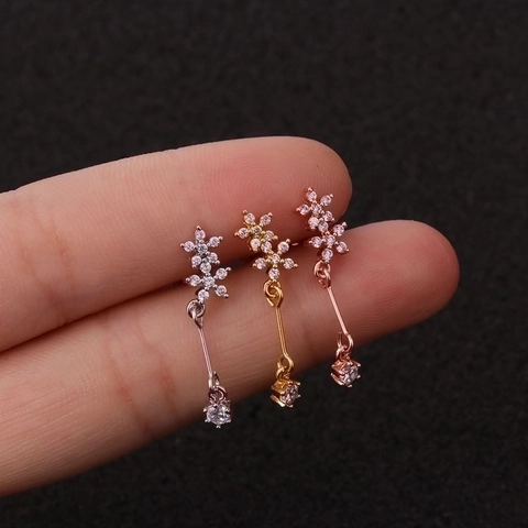 Roestvrijstalen Zirkoon Kraakbeen Oorbellen Piercing Studs Bloem Ster Hanger Koreaanse Stijl Voor Vrouwen Schroef