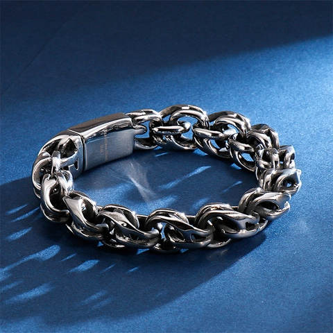 Pulsera Hombre Acero Inoxidable 316L Patrón Pluma Hoja Retro Cadena Pesada Estilo Punk Gótico Industrial Joyería
