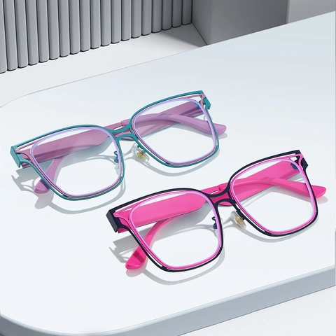 Occhiali Di Moda Grandi Quadrati Montatura In Metallo Anti Luce Blu Occhiali Retro Color Blocking Occhiali Ottici Per Donne Uomini