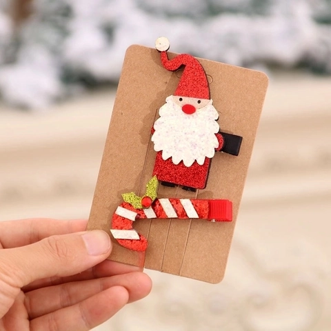 Pinzas Para El Pelo De Navidad Tela Brillante Papá Noel Muñeco De Nieve Reno Horquillas Accesorios De Fiesta Para Niñas