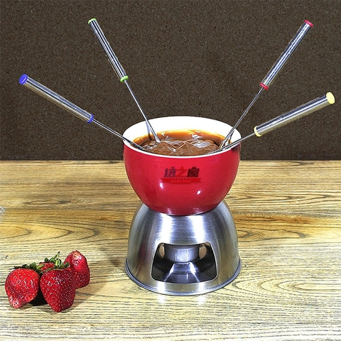 Stainless Steel Fondue Forks Color Coded Handles Chocolate Cheese Fruit Dessert Long Handle Heat Resistant Utensils