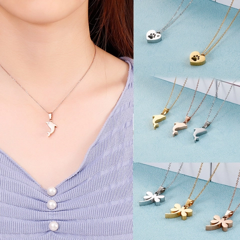 Collar Colgante Corazón Garra Delfín Libélula Acero Inoxidable Joyería Circón Para Mujeres Moda Minimalista