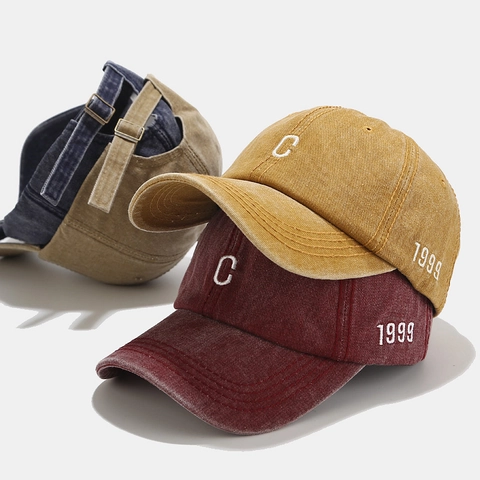 Casquette De Baseball En Coton Lavé Vintage Brodé Lettre C Ajustable Retro Streetwear Chapeau De Soleil Pour Hommes Femmes