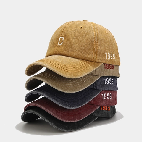 Casquette De Baseball En Coton Lavé Vintage Brodé Lettre C Ajustable Retro Streetwear Chapeau De Soleil Pour Hommes Femmes