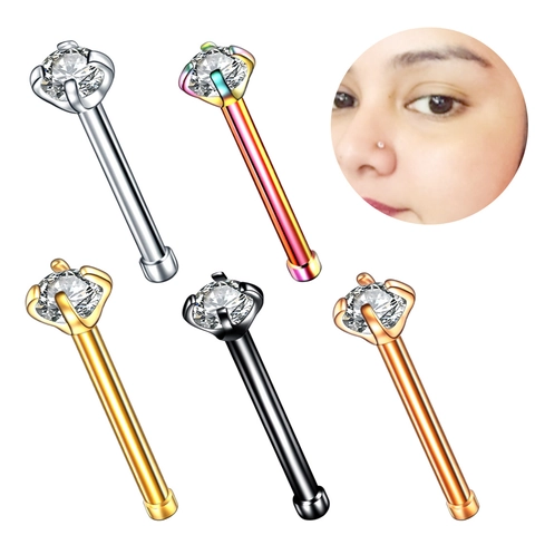 Minimalistischer Nasenstecker Aus Edelstahl Mit Rundem Zirkonia Vier Krallen Fassung Körperpiercing Schmuck Knochenstecker