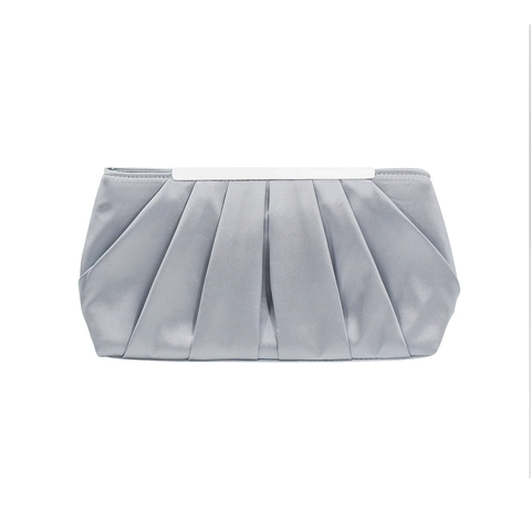 Elegant Pleated Satin Evening Clutch Bag Women Formal Party Wedding Handbag With Silver Metal Frame Clasp Elegant Style