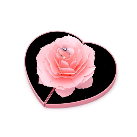 Scatola Per Anelli Con Rosa Rotante Forma Di Cuore 3D Fiore Pop Up Proposta Portagioie Fodera In Velluto Regalo Nozze