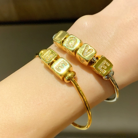 Adjustable Letter Bracelet Gold Silver Plated Zircon Square Cube DIY Charm Bangle Jewelry Women Trendy Gift Accessory