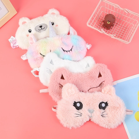 Soft Plush Sleeping Eye Mask Cartoon Animal Shape Shading Blindfold For Home Travel Kids Girls Unicorn Fox Bear
