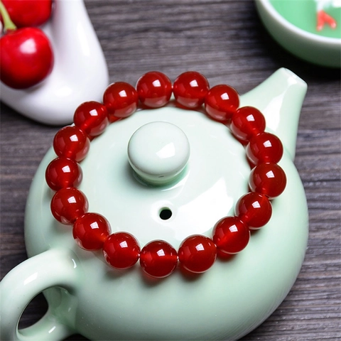 Natural Roter Achat Perlenarmband Rund Edelstein Heilenergie Poliert Elastisch Schmuck Geschenk Für Herren Damen