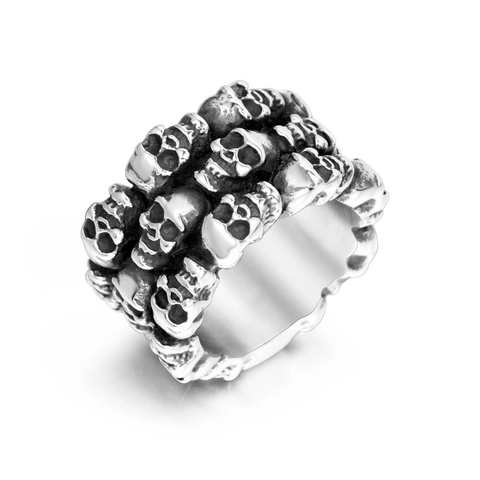 Anillo De Calavera De Acero Inoxidable Para Hombre Estilo Punk Gótico Vintage Banda De Acero De Titanio Joyería Biker
