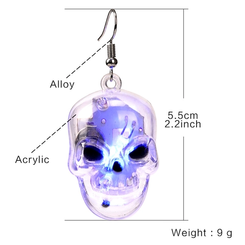 Boucles Oreilles LED Halloween Brillantes Alliage Acrylique Crâne Citrouille Nouveauté Accessoires Fête