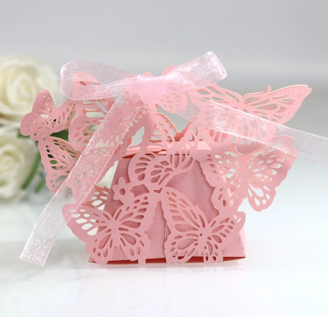 Scatola Regalo Caramelle Farfalla Tagliata Al Laser Carta Perla Artificialta Con Nastro Per Matrimonio Festa Celebrazione Bomboniere