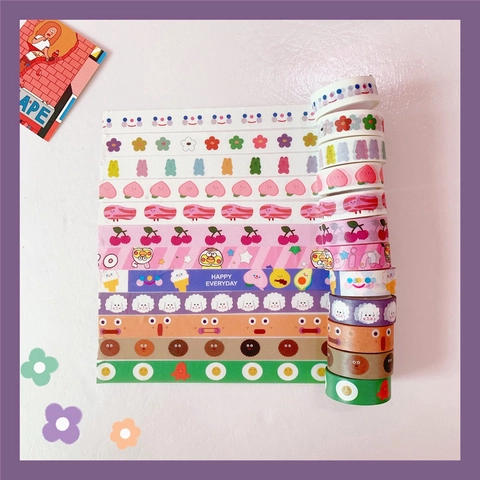 Kawaii Washi Tape Decorative Adhesive Paper For Scrapbooking Journaling Cute Cartoon Bear Fruit Flower Pattern Ins Style DIY