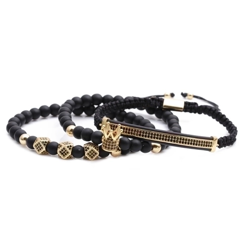 Matte Naturstein Krone Perlen Armband Für Damen Herren Kupfer Strass Gewebtes Seil Verstellbar Mode Schmuck Geschenk