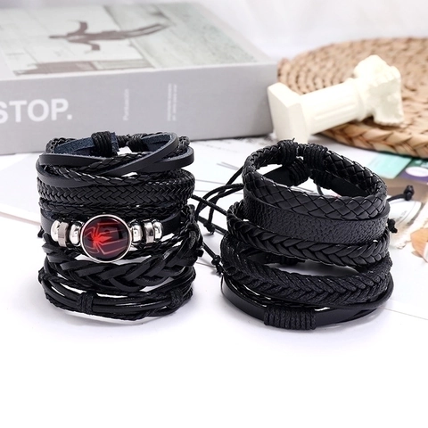 Multi Layer Cowhide PU Leather Braided Bracelet With Spider Metal Charm Retro Punk Ethnic Style Jewelry For Men Women