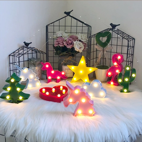 Mini LED Decorative Night Light Plastic Flamingo Cactus Shaped Desktop Lamp For Home Party Festive Warm White Glow