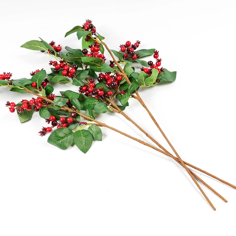 Artificial Pomegranate Berry Branches Realistic Foam Fruit Long Stem With Green Leaves For Home Wedding Table Decor Photography Props