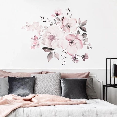 Aquarell Rosa Blumen Wandaufkleber PVC Abnehmbare Aufkleber Für Wohnzimmer Schlafzimmer Deko Modern Minimalistisch