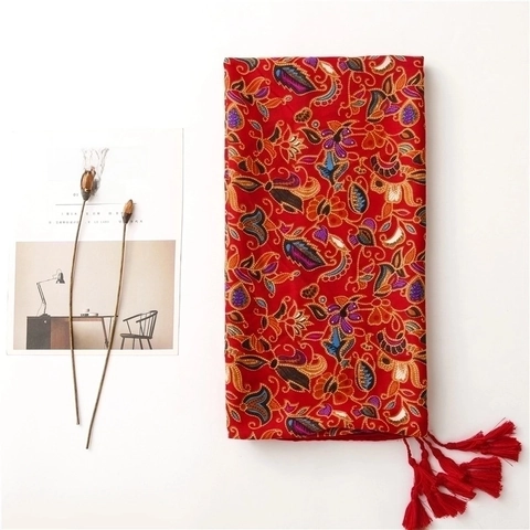 Bohemian Ethnic Style Red Scarf Shawl For Women With Tassels Satin Cotton Polyester Travel Beach Paisley Floral Printing Large Wrap