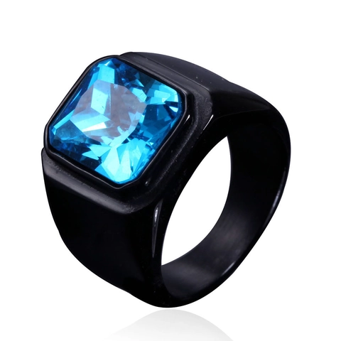 Men Signet Ring Stainless Steel Large Square Colorful Cubic Zirconia Fashion Punk Style Geometric Jewelry Masculine