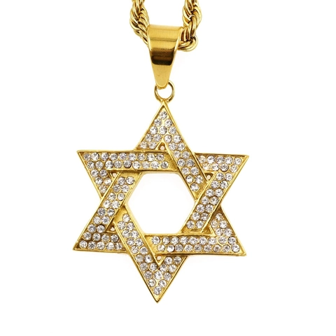Star Of David Anhänger Halskette Funkelnde Strass Edelstahl Hip Hop Punk Vintage Schmuck Für Herren