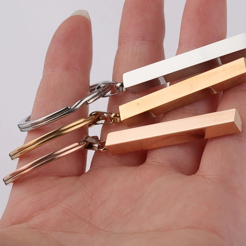 Minimalist Stainless Steel Rectangular Bar Keychain In Silver Gold Rose Gold Geometric Long Cuboid Pendant Key Ring