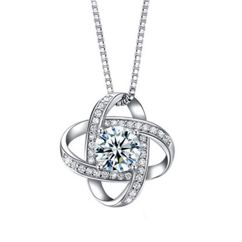 Collana Con Pendente A Nodo Di Cuore Quadrifoglio In Argento Sterling 925 Con Zirconi Per Donna