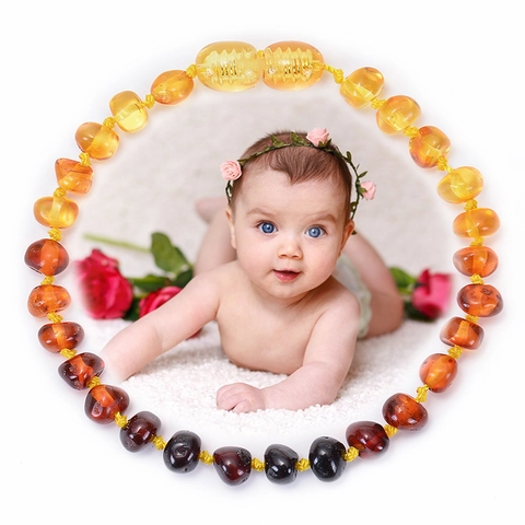 Handmade Natural Baltic Amber Bracelet For Baby Infant Toddler Safety Knotted Irregular Beads Jewelry With Gift Bag