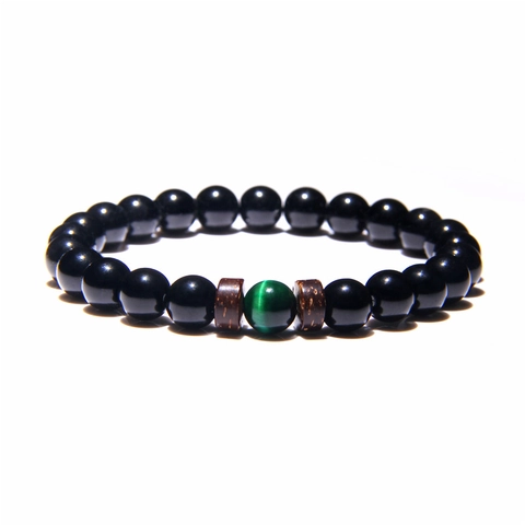 Vintage Men Natural Stone Lava Rock Beaded Bracelet Wood Spacers Elastic Healing Yoga Jewelry Boyfriend Style Hand Chain Gift