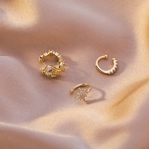 Ear Cuffs Étoile Goutte D'eau Zircon Cuivre Plaqué Or Clips D'oreilles Bijoux Rétro Minimalistes Femmes