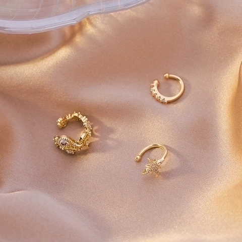 Ear Cuffs Étoile Goutte D'eau Zircon Cuivre Plaqué Or Clips D'oreilles Bijoux Rétro Minimalistes Femmes