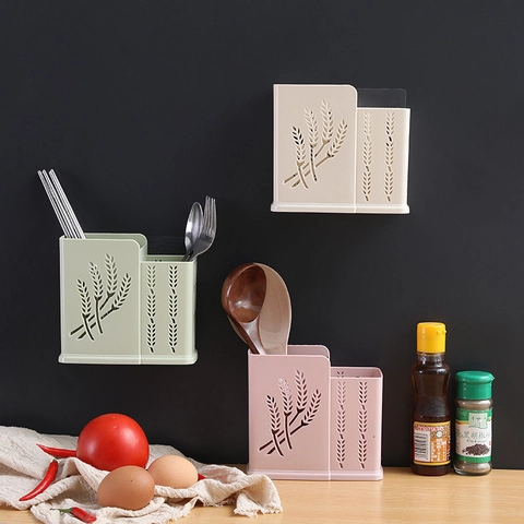 Support De Rangement Pour Couverts Mural Plastique Égouttoir Porte-Baguettes Organisateur De Cuisine Sans Perçage Motif Blé