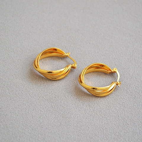 Gedrehte Hoop Ohrringe Für Damen Messing Vergoldet Minimalistisch Geometrisches Nischen Design Schmuck Mit Edelstahl Stecker