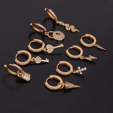 Fashion Snake Shaped Earring Cuffs Gold Plated Copper Zircon Encrusted Hoop Earrings For Women Piercing Jewelry Style