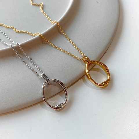 Collana Con Pendente Ovale Cavo Geometrico Irregolare Argento Sterling 925 Gioielli Eleganti Minimalisti Per Donne