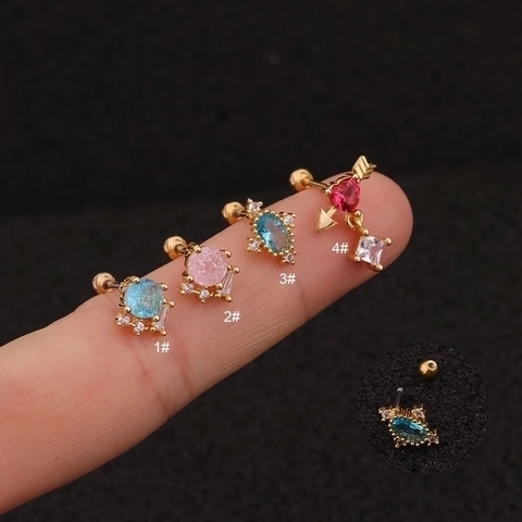 Pendientes De Cartílago De Circonita Acero Inoxidable Cierre De Rosca Joyería Piercing Moda Corazón Cruz Varios Estilos