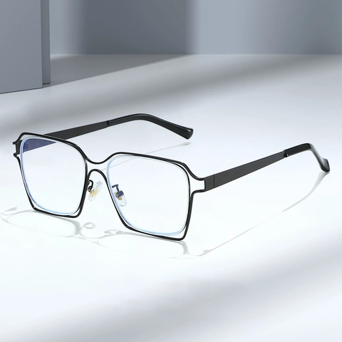 Large Square Glasses Frame Metal Anti Blue Light Hollow Out Design Trendy Decorative Fashion Eyewear For Men Women